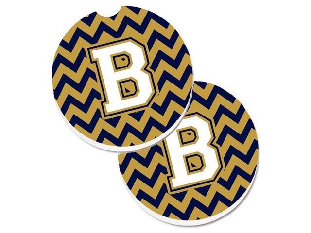 Carolines Treasures CJ1057-BCARC Letter B Chevron Navy Blue & Gold Set of 2 Cup Holder Car Coaster