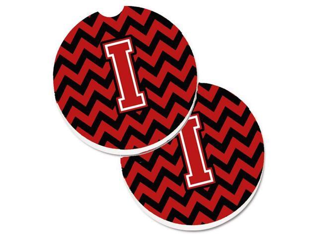 Carolines Treasures CJ1047-ICARC Letter I Chevron Black & Red Set of 2 Cup Holder Car Coaster