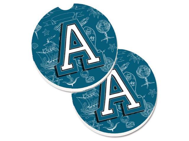 Carolines Treasures CJ2014-ACARC Letter A Sea Doodles Initial Alphabet Set of 2 Cup Holder Car Coaster
