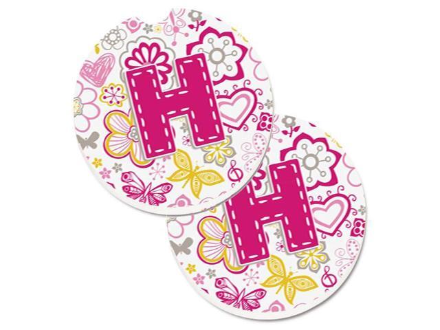 Carolines Treasures CJ2005-HCARC Letter H Flowers & Butterflies Pink Set of 2 Cup Holder Car Coaster