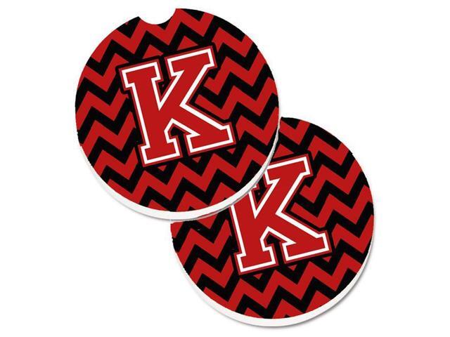 Carolines Treasures CJ1047-KCARC Letter K Chevron Black & Red Set of 2 Cup Holder Car Coaster