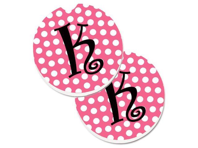 Carolines Treasures CJ1001-KCARC Letter K Monogram Pink & Black Polka Dots Set of 2 Cup Holder Car Coaster