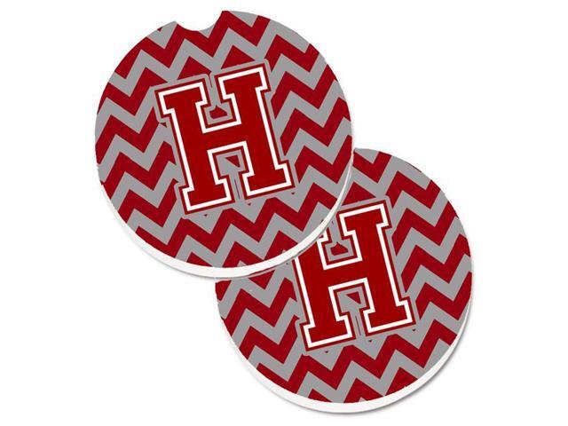 Carolines Treasures CJ1049-HCARC Letter H Chevron Maroon & White Set of 2 Cup Holder Car Coaster