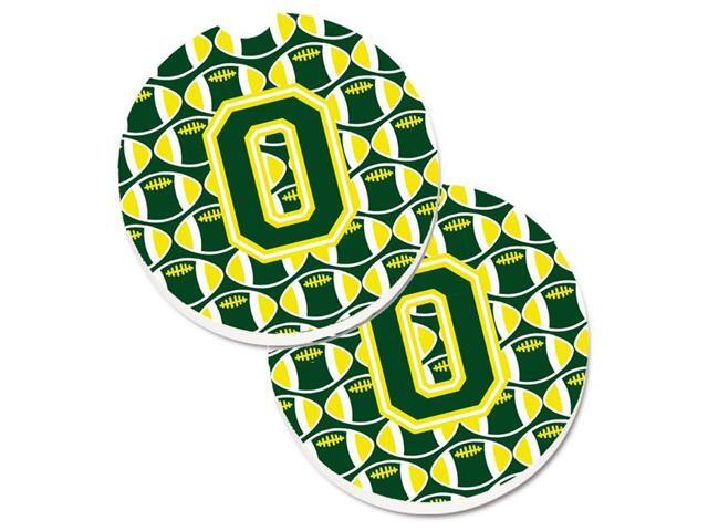 Carolines Treasures CJ1075-OCARC Letter O Football Green & Yellow Set of 2 Cup Holder Car Coaster