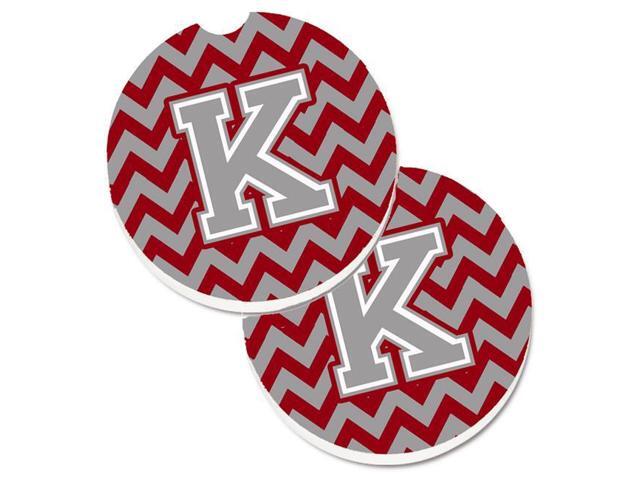 Carolines Treasures CJ1043-KCARC Letter K Chevron Crimson & Grey Set of 2 Cup Holder Car Coaster