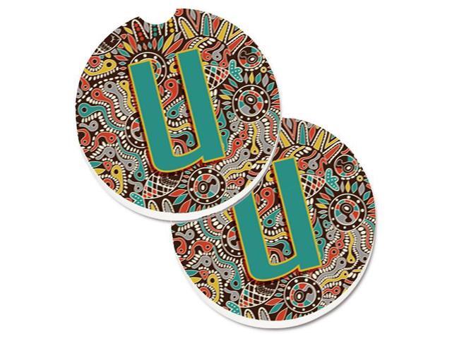 Carolines Treasures CJ2013-UCARC Letter U Retro Tribal Alphabet Initial Set of 2 Cup Holder Car Coaster