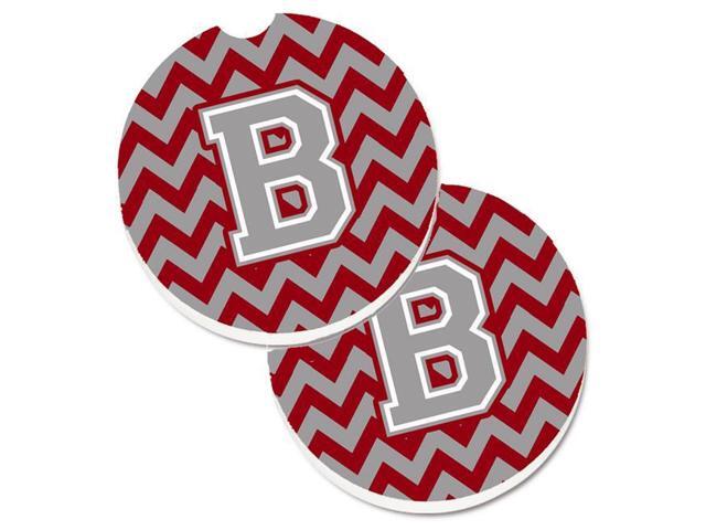 Carolines Treasures CJ1043-BCARC Letter B Chevron Crimson & Grey Set of 2 Cup Holder Car Coaster
