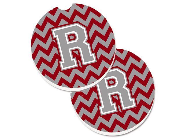 Carolines Treasures CJ1043-RCARC Letter R Chevron Crimson & Grey Set of 2 Cup Holder Car Coaster