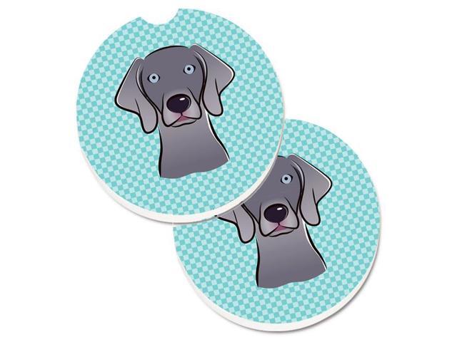 Carolines Treasures BB1169CARC Checkerboard Blue Weimaraner Set of 2 Cup Holder Car Coaster