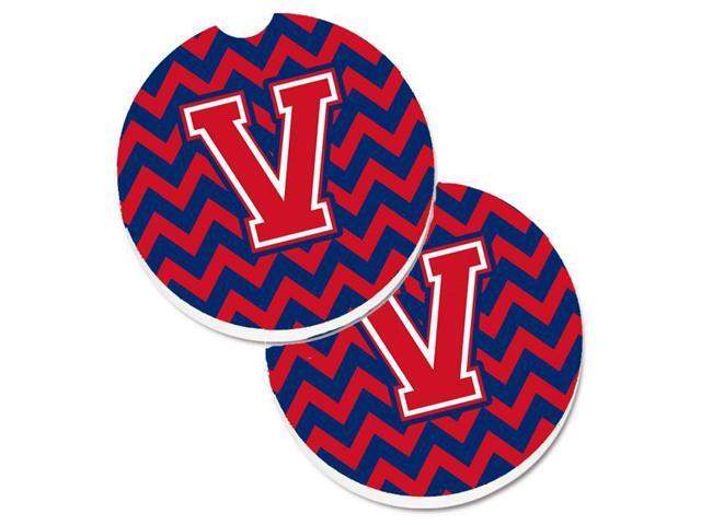 Carolines Treasures CJ1054-VCARC Letter V Chevron Yale Blue & Crimson Set of 2 Cup Holder Car Coaster