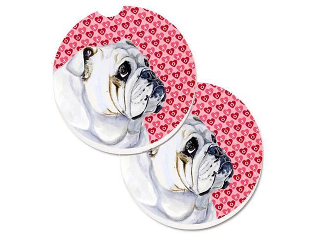 Carolines Treasures LH9139CARC Bulldog English Hearts Love Valentines Day Set of 2 Cup Holder Car Coaster