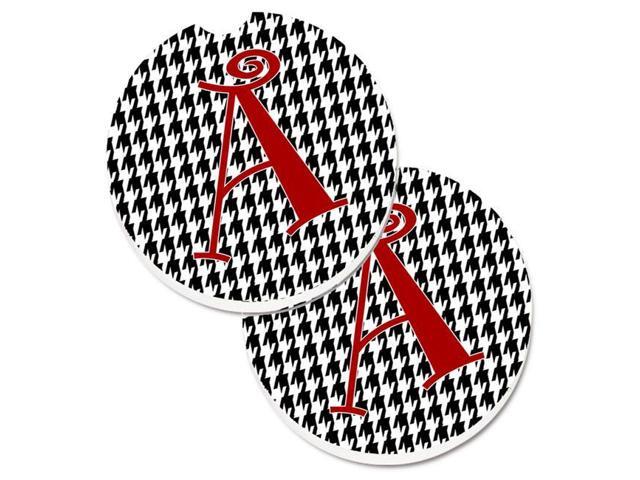 Carolines Treasures CJ1035-ACARC Letter A Monogram Black & White Houndstooth Set of 2 Cup Holder Car Coaster