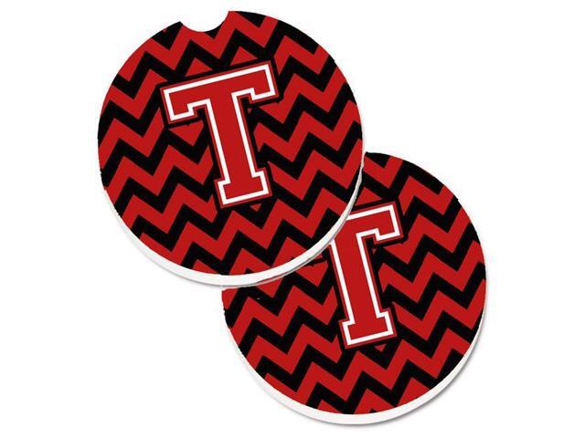 Carolines Treasures CJ1047-TCARC Letter T Chevron Black & Red Set of 2 Cup Holder Car Coaster