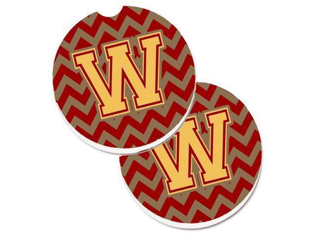 Carolines Treasures CJ1048-WCARC Letter W Chevron Garnet & Gold Set of 2 Cup Holder Car Coaster
