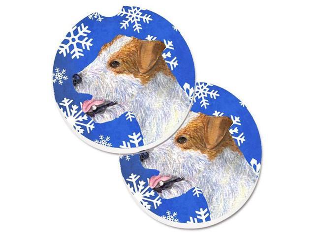 Carolines Treasures SS4642CARC Jack Russell Terrier Winter Snowflakes Holiday Set of 2 Cup Holder Car Coaster
