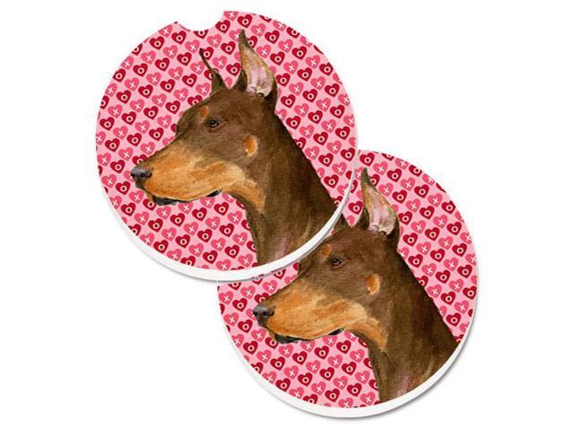 Carolines Treasures SS4468CARC Doberman Hearts Love & Valentines Day Portrait Set of 2 Cup Holder Car Coaster