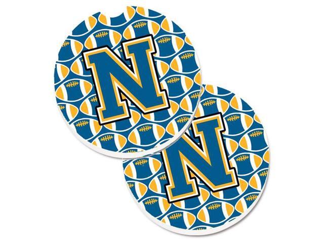 Carolines Treasures CJ1077-NCARC Letter N Football Blue & Gold Set of 2 Cup Holder Car Coaster