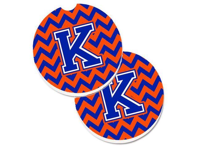 Carolines Treasures CJ1044-KCARC Letter K Chevron Orange & Blue Set of 2 Cup Holder Car Coaster