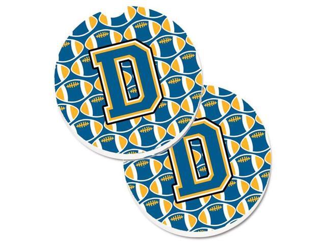 Carolines Treasures CJ1077-DCARC Letter D Football Blue & Gold Set of 2 Cup Holder Car Coaster