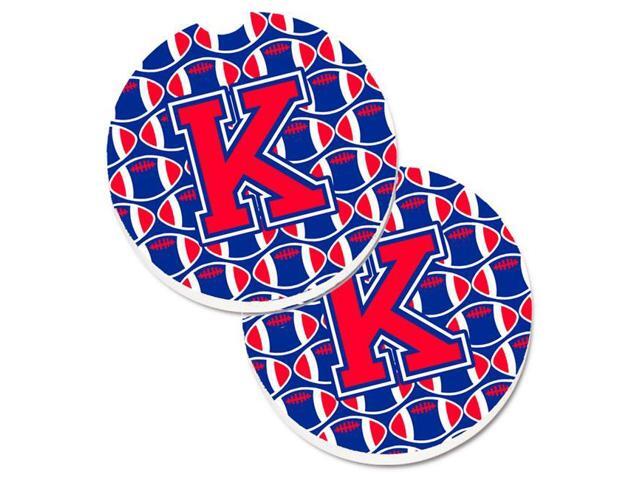 Carolines Treasures CJ1076-KCARC Letter K Football Harvard Crimson & Yale Blue Set of 2 Cup Holder Car Coaster