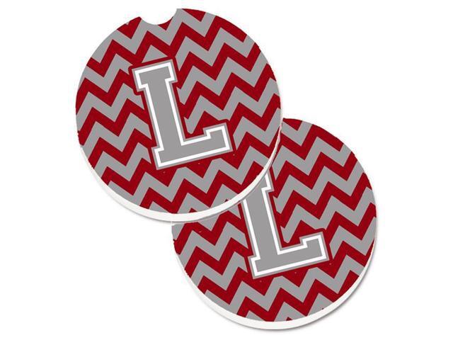 Carolines Treasures CJ1043-LCARC Letter L Chevron Crimson & Grey Set of 2 Cup Holder Car Coaster