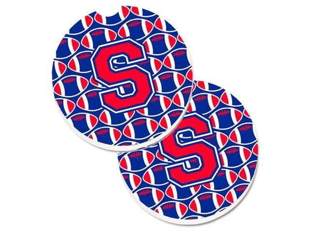Carolines Treasures CJ1076-SCARC Letter S Football Harvard Crimson & Yale Blue Set of 2 Cup Holder Car Coaster