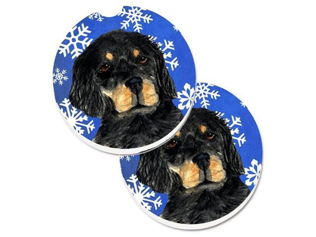 Carolines Treasures SS4653CARC Gordon Setter Winter Snowflakes Holiday Set of 2 Cup Holder Car Coaster