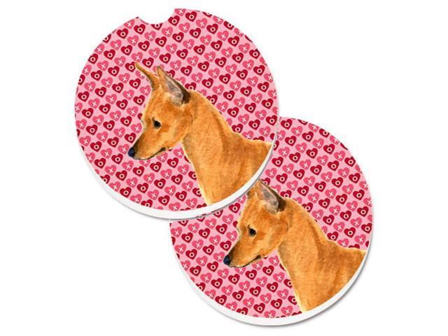 Carolines Treasures SS4466CARC Min Pin Hearts Love & Valentines Day Portrait Set of 2 Cup Holder Car Coaster