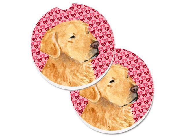 Carolines Treasures SS4476CARC Golden Retriever Hearts Love Valentines Day Set of 2 Cup Holder Car Coaster