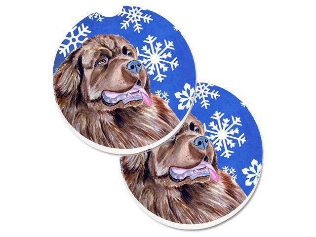 Carolines Treasures LH9264CARC Newfoundland Winter Snowflakes Holiday Set of 2 Cup Holder Car Coaster