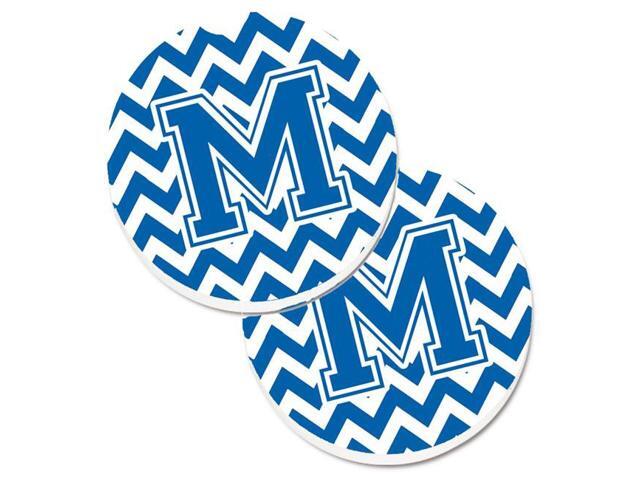 Carolines Treasures CJ1056-MCARC Letter M Chevron Blue & White Set of 2 Cup Holder Car Coaster
