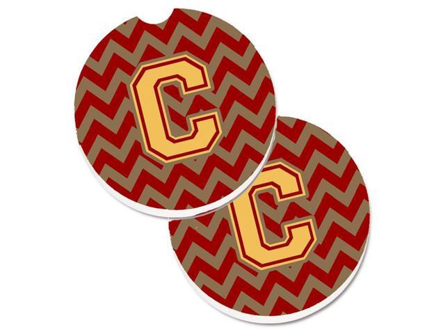 Carolines Treasures CJ1048-CCARC Letter C Chevron Garnet & Gold Set of 2 Cup Holder Car Coaster