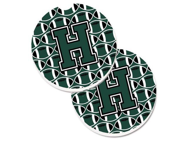 Carolines Treasures CJ1071-HCARC Letter H Football Green & White Set of 2 Cup Holder Car Coaster