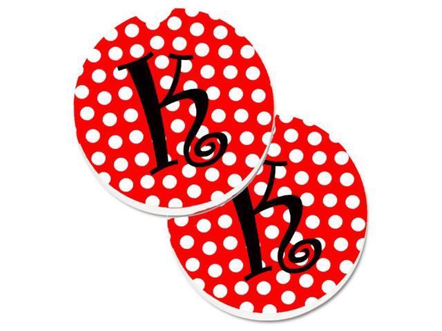 Carolines Treasures CJ1012-KCARC Letter K Initial Monogram Red & Black Polka Dots Set of 2 Cup Holder Car Coaster