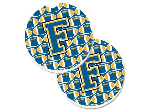 Carolines Treasures CJ1077-FCARC Letter F Football Blue & Gold Set of 2 Cup Holder Car Coaster