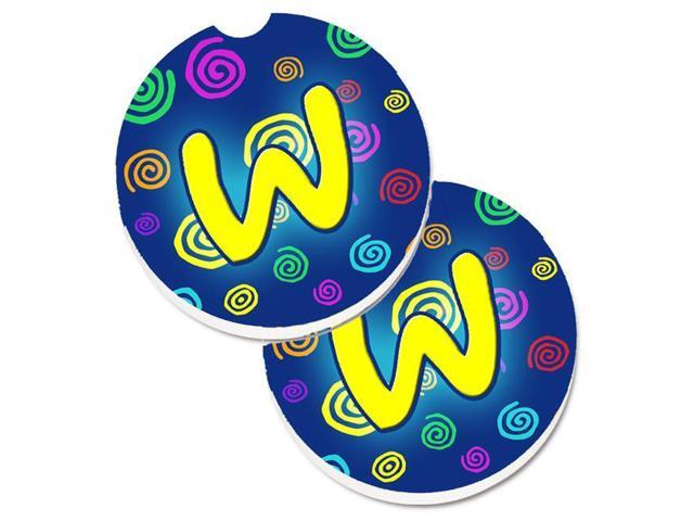 Carolines Treasures CJ1011-WCARC Letter W Initial Monogram Blue Swirls Set of 2 Cup Holder Car Coaster