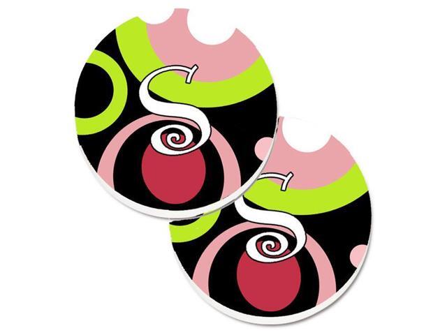 Carolines Treasures AM1002-SCARC Letter S Monogram Retro in Black Set of 2 Cup Holder Car Coaster