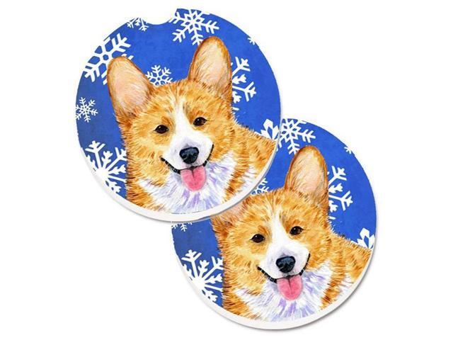 Carolines Treasures SS4624CARC Corgi Winter Snowflakes Holiday Set of 2 Cup Holder Car Coaster