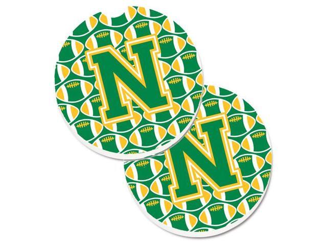 Carolines Treasures CJ1069-NCARC Letter N Football Green & Gold Set of 2 Cup Holder Car Coaster