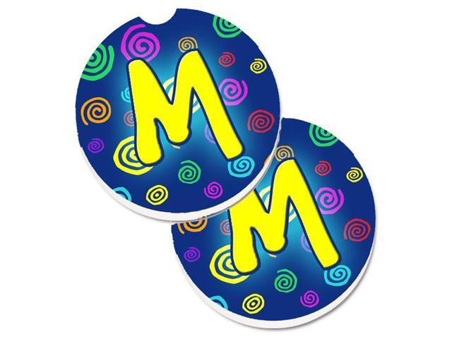 Carolines Treasures CJ1011-MCARC Letter M Initial Monogram Blue Swirls Set of 2 Cup Holder Car Coaster