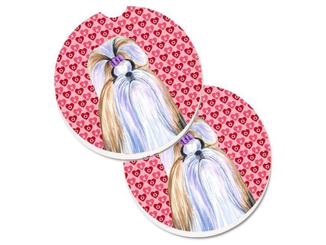 Carolines Treasures SS4465CARC Shih Tzu Hearts Love & Valentines Day Portrait Set of 2 Cup Holder Car Coaster
