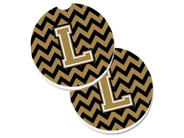 Carolines Treasures CJ1050-LCARC Letter L Chevron Black & Gold Set of 2 Cup Holder Car Coaster