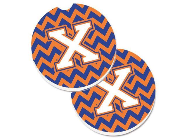 Carolines Treasures CJ1060-XCARC Letter X Chevron Blue & Orange No3 Set of 2 Cup Holder Car Coaster
