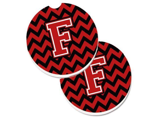 Carolines Treasures CJ1047-FCARC Letter F Chevron Black & Red Set of 2 Cup Holder Car Coaster