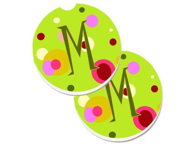 Carolines Treasures CJ1010-MCARC Letter M Monogram Lime Green Set of 2 Cup Holder Car Coaster