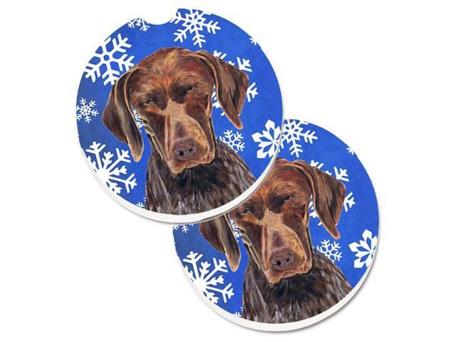 Carolines Treasures SC9395CARC German Shorthaired Pointer Winter Snowflakes Holiday Set of 2 Cup Holder Car Coaster