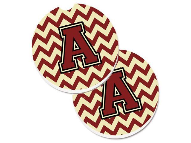 Carolines Treasures CJ1061-ACARC Letter A Chevron Maroon & Gold Set of 2 Cup Holder Car Coaster