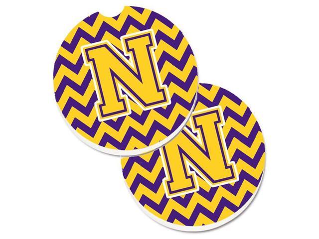 Carolines Treasures CJ1041-NCARC Letter N Chevron Purple & Gold Set of 2 Cup Holder Car Coaster