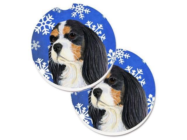 Carolines Treasures LH9279CARC Cavalier Spaniel Winter Snowflakes Holiday Set of 2 Cup Holder Car Coaster
