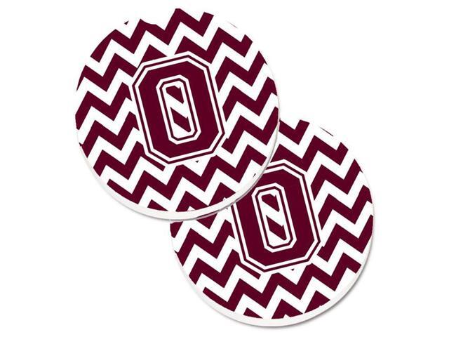 Carolines Treasures CJ1051-OCARC Letter O Chevron Maroon & White Set of 2 Cup Holder Car Coaster